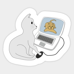 Cat and computer Sticker